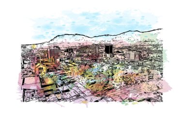 Print Building view with landmark of Colorado Springs is the municipality in Colorado. Watercolour splash with hand drawn sketch illustration in vector. clipart