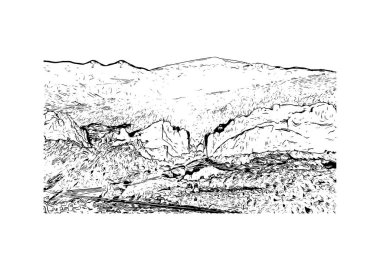 Colorado Springs 'in simgesi olan Print Building View, Colorado' daki belediyedir. Vektörde elle çizilmiş çizim çizimi.