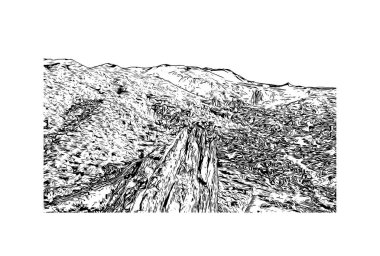 Colorado Springs 'in simgesi olan Print Building View, Colorado' daki belediyedir. Vektörde elle çizilmiş çizim çizimi.