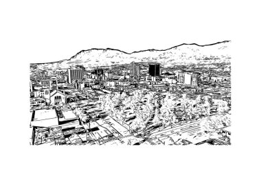 Colorado Springs 'in simgesi olan Print Building View, Colorado' daki belediyedir. Vektörde elle çizilmiş çizim çizimi.
