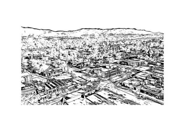 Colorado Springs 'in simgesi olan Print Building View, Colorado' daki belediyedir. Vektörde elle çizilmiş çizim çizimi.