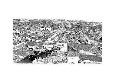Comitan 'ın simgesi olan Print Building View Meksika' da bulunmaktadır. Vektörde elle çizilmiş çizim çizimi.