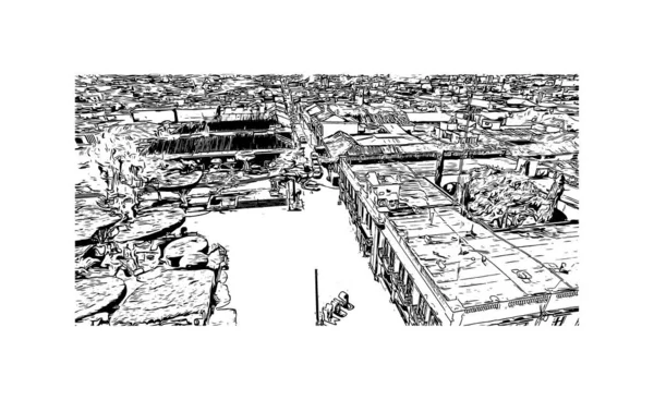 Print Building Vista Com Marco Comitan Cidade México Desenho Desenhado — Vetor de Stock