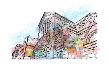 Ciudad Madero 'nun simgesi olan Print Building View Meksika' da bulunmaktadır. Vektör içinde elle çizilmiş çizim eşkali ile suluboya sıçraması.