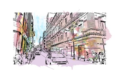 Ciudad Madero 'nun simgesi olan Print Building View Meksika' da bulunmaktadır. Vektör içinde elle çizilmiş çizim eşkali ile suluboya sıçraması.