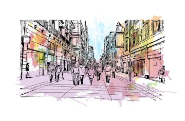 Ciudad Madero 'nun simgesi olan Print Building View Meksika' da bulunmaktadır. Vektör içinde elle çizilmiş çizim eşkali ile suluboya sıçraması.