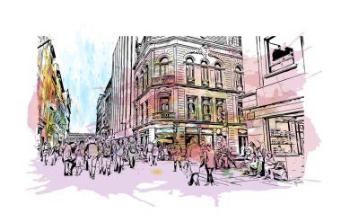 Ciudad Madero 'nun simgesi olan Print Building View Meksika' da bulunmaktadır. Vektör içinde elle çizilmiş çizim eşkali ile suluboya sıçraması.