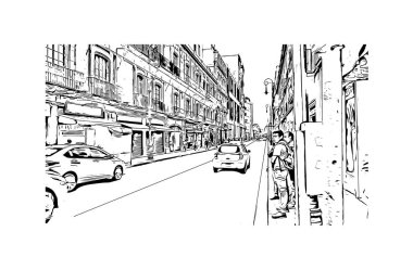 Ciudad Madero 'nun simgesi olan Print Building View Meksika' da bulunmaktadır. Vektörde elle çizilmiş çizim çizimi.