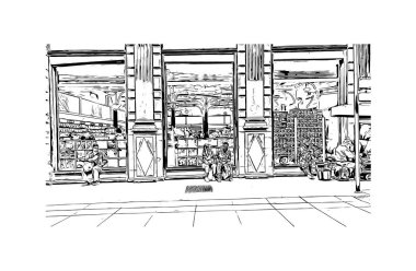 Ciudad Madero 'nun simgesi olan Print Building View Meksika' da bulunmaktadır. Vektörde elle çizilmiş çizim çizimi.