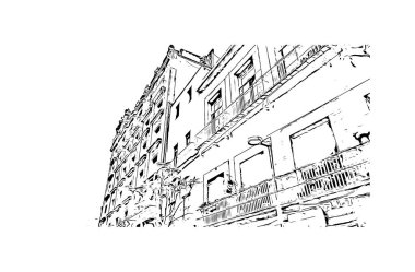 Ciudad Madero 'nun simgesi olan Print Building View Meksika' da bulunmaktadır. Vektörde elle çizilmiş çizim çizimi.