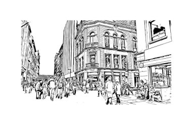 Ciudad Madero 'nun simgesi olan Print Building View Meksika' da bulunmaktadır. Vektörde elle çizilmiş çizim çizimi.