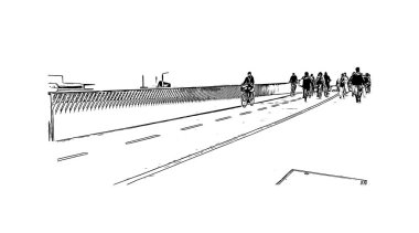 Danimarka 'nın başkenti Kopenhag' ın simgesi olan Print Building view 'dir. Vektörde elle çizilmiş çizim çizimi