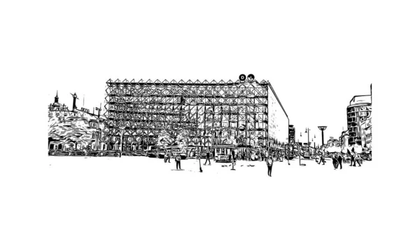 哥本哈根的标志性建筑是丹麦的首都 矢量手绘草图 — 图库矢量图片