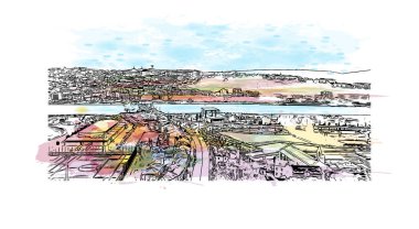 Print Building view with landmark of Coimbra is the city in Portugal. Vektörde elle çizilmiş çizim çizimi.