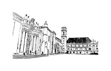 Print Building view with landmark of Coimbra is the city in Portugal. Vektörde elle çizilmiş çizim çizimi.