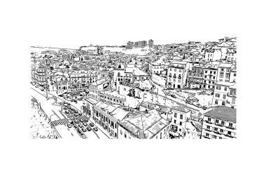 Print Building view with landmark of Coimbra is the city in Portugal. Vektörde elle çizilmiş çizim çizimi.
