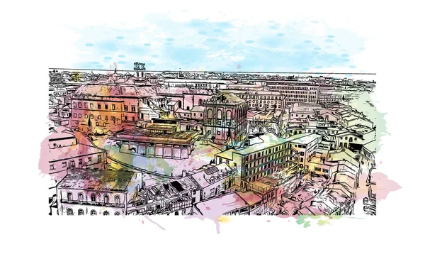 Print Building View Landmark Coimbra City Portugal Watercolour Splash Hand — Stock Vector