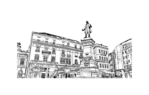 Print Building View Landmark Coimbra City Portugal Hand Drawn Sketch — Stock Vector