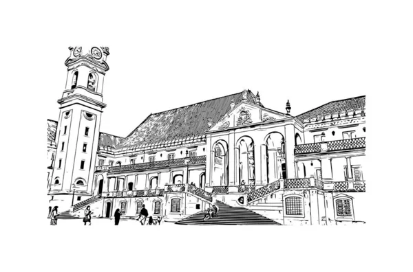 Stampa Vista Edificio Con Punto Riferimento Coimbra Città Portogallo Illustrazione — Vettoriale Stock