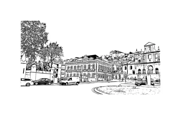 Print Building View Landmark Coimbra Staden Portugal Handritad Skiss Illustration — Stock vektor