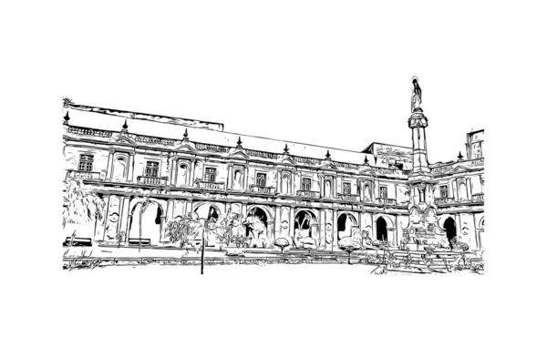 Print Building View Landmark Coimbra City Portugal Hand Drawn Sketch — Stock Vector