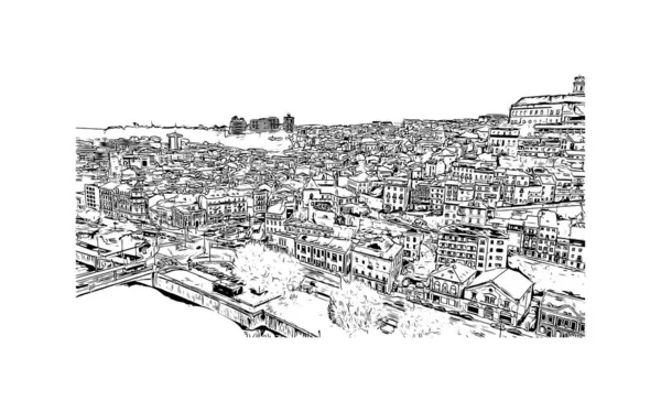 Imprimir Vista Del Edificio Con Hito Coimbra Ciudad Portugal Dibujo — Archivo Imágenes Vectoriales