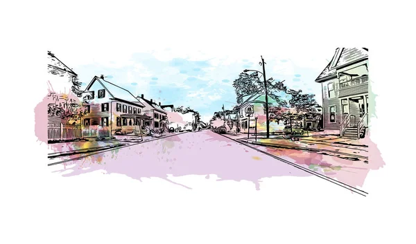 Print Building View Landmark Concord Capital City New Hampshire Watercolor — Stock Vector
