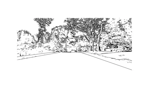 Print Building View Landmark Concord Huvudstad New Hampshire Handritad Skiss — Stock vektor