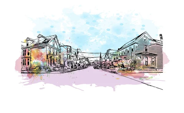 Print Building View Landmark Concord Staden New Hampshire Akvarell Stänk — Stock vektor