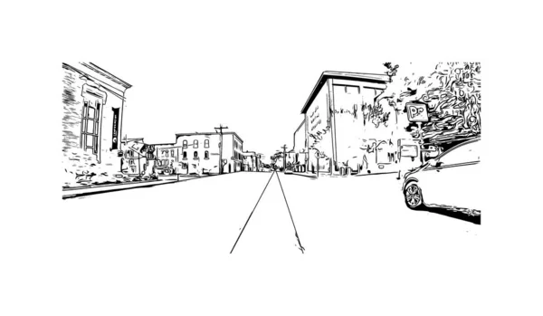 Print Building Vista Com Marco Concord Cidade New Hampshire Desenho — Vetor de Stock