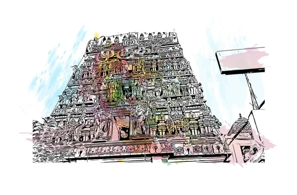 Afdrukken Gebouw Uitzicht Met Bezienswaardigheid Van Chennai Stad India Aquarel — Stockvector