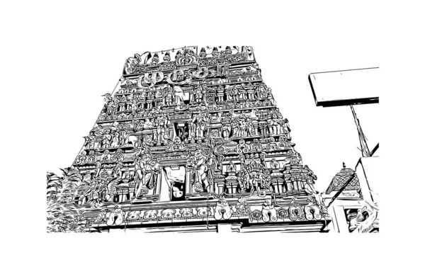 Stampa Vista Edificio Con Punto Riferimento Chennai Città India Illustrazione — Vettoriale Stock