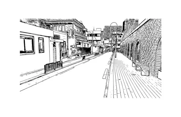 Print Building View Landmark Daegu Staden Sydkorea Handritad Skiss Illustration — Stock vektor