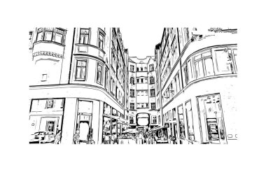 Brno, Çek Cumhuriyeti 'nde yer alan bir şehirdir. Vektörde elle çizilmiş çizim çizimi.