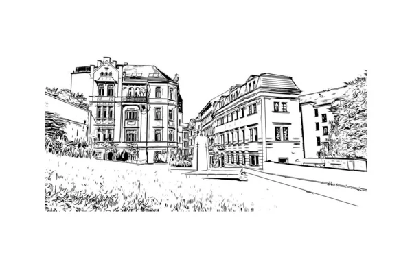 Print Building View Landmark Brno Stad Tjeckien Handritad Skiss Illustration — Stock vektor