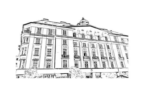 Imprimir Vista Del Edificio Con Hito Brno Una Ciudad República — Archivo Imágenes Vectoriales