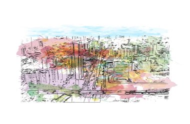 Cuiaba, Brezilya 'da yer alan bir şehirdir. Vektörde elle çizilmiş resim ile suluboya sıçraması.