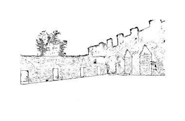 Cordoba 'nın simgesi olan Print Building View, Meksika' da bir şehirdir. Vektörde elle çizilmiş çizim çizimi.