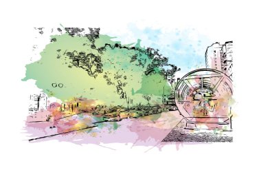 Print Building view with landmark of Curitiba is the city in Brazil. Watercolor splash with hand drawn sketch illustration in vector. clipart