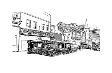 Print Building view with landmark of Curitiba is the city in Brazil. Vektörde elle çizilmiş çizim çizimi.