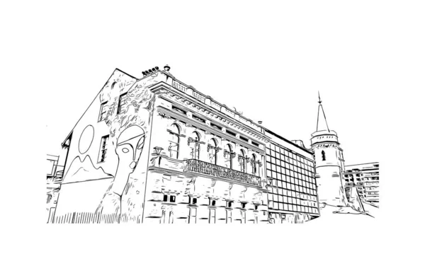 Print Building View Landmark Curitiba City Brazil Hand Drawn Sketch — Stock Vector