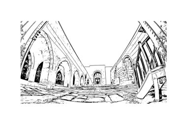 Denizli 'nin tarihi yapısına sahip Print Building view Türkiye' nin kentidir. Vektörde elle çizilmiş çizim çizimi.