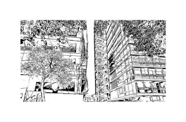Ciudad Valles 'in dönüm noktası olan Print Building View Meksika' da bulunuyor. Vektörde elle çizilmiş çizim çizimi.