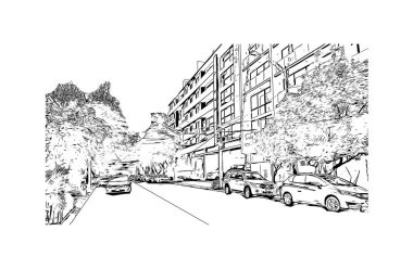 Ciudad Valles, Meksika 'da bir şehirdir. Vektörde elle çizilmiş çizim çizimi.