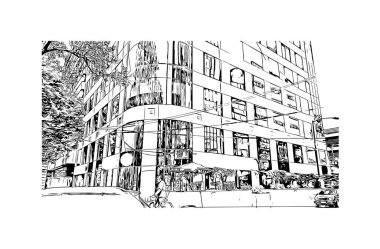 Ciudad Valles 'in simgesi olan Print Building View Meksika' dadır. Vektörde elle çizilmiş çizim çizimi.