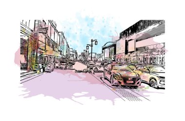 Datong 'un simgesi olan Print Building Manzarası Çin' de bir şehirdir. Vektör içinde elle çizilmiş çizim eşkali ile suluboya sıçraması.