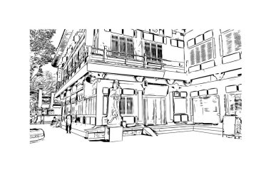 Datong 'un simgesi olan Print Building Manzarası Çin' de bir şehirdir. Vektörde elle çizilmiş çizim çizimi.