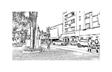 Print Building view with landmark of Criciuma, Brezilya 'da bir şehirdir. Vektörde elle çizilmiş çizim çizimi.