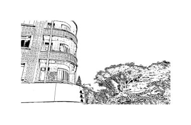 Print Building view with landmark of Criciuma, Brezilya 'da bir şehirdir. Vektörde elle çizilmiş çizim çizimi.