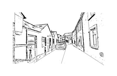 Print Building view with landmark of Cork, İrlanda 'nın en büyük ikinci şehridir. Vektörde elle çizilmiş çizim çizimi.